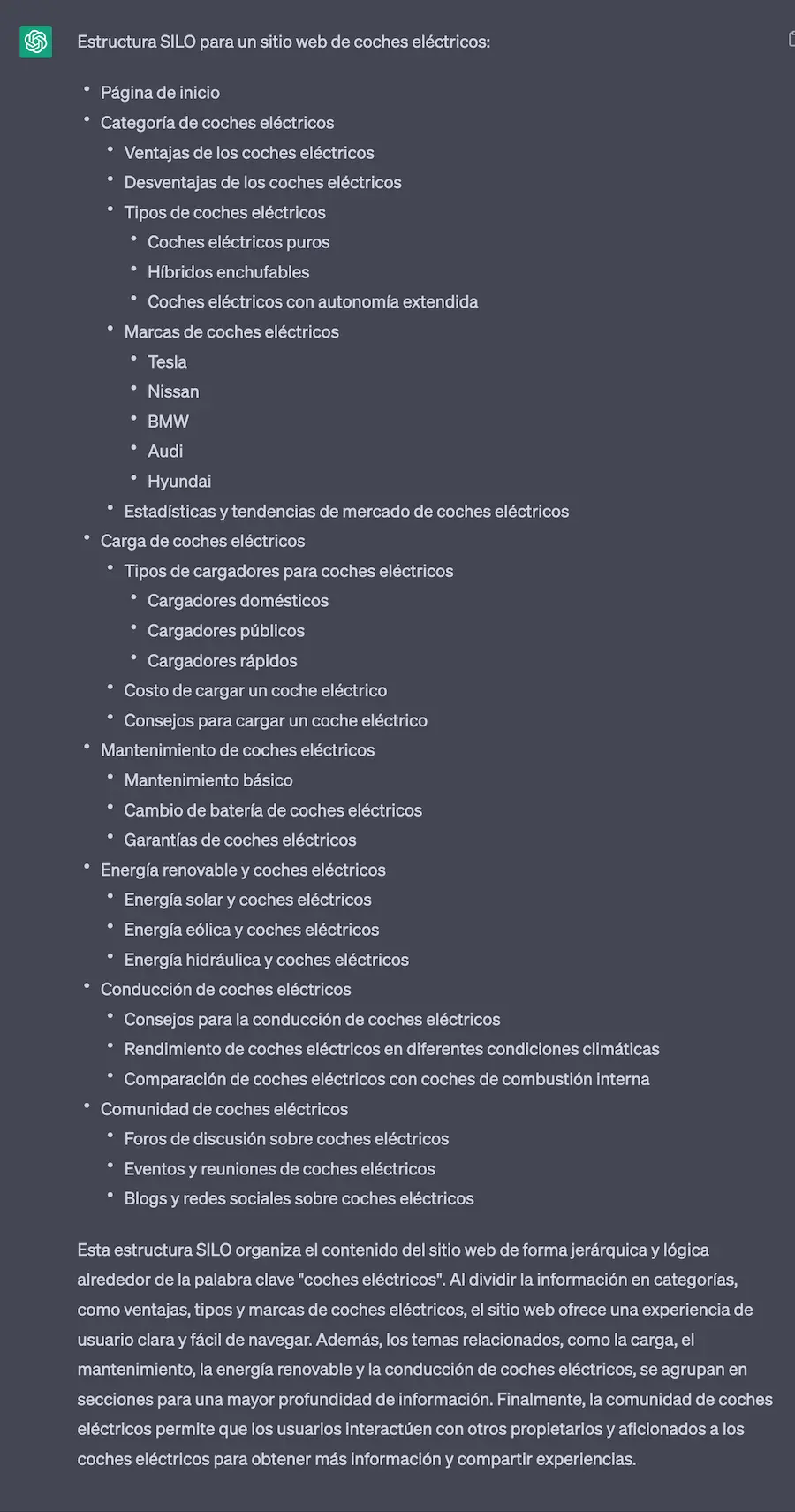 ChatGPT – Creación de una estructura SILO para un sitio web a partir de una Keyword