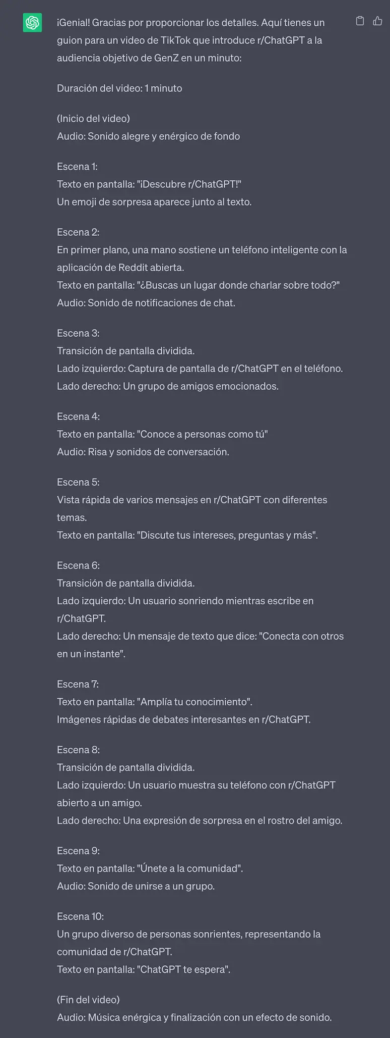 ChatGPT Prompt – Guionista para Tiktok