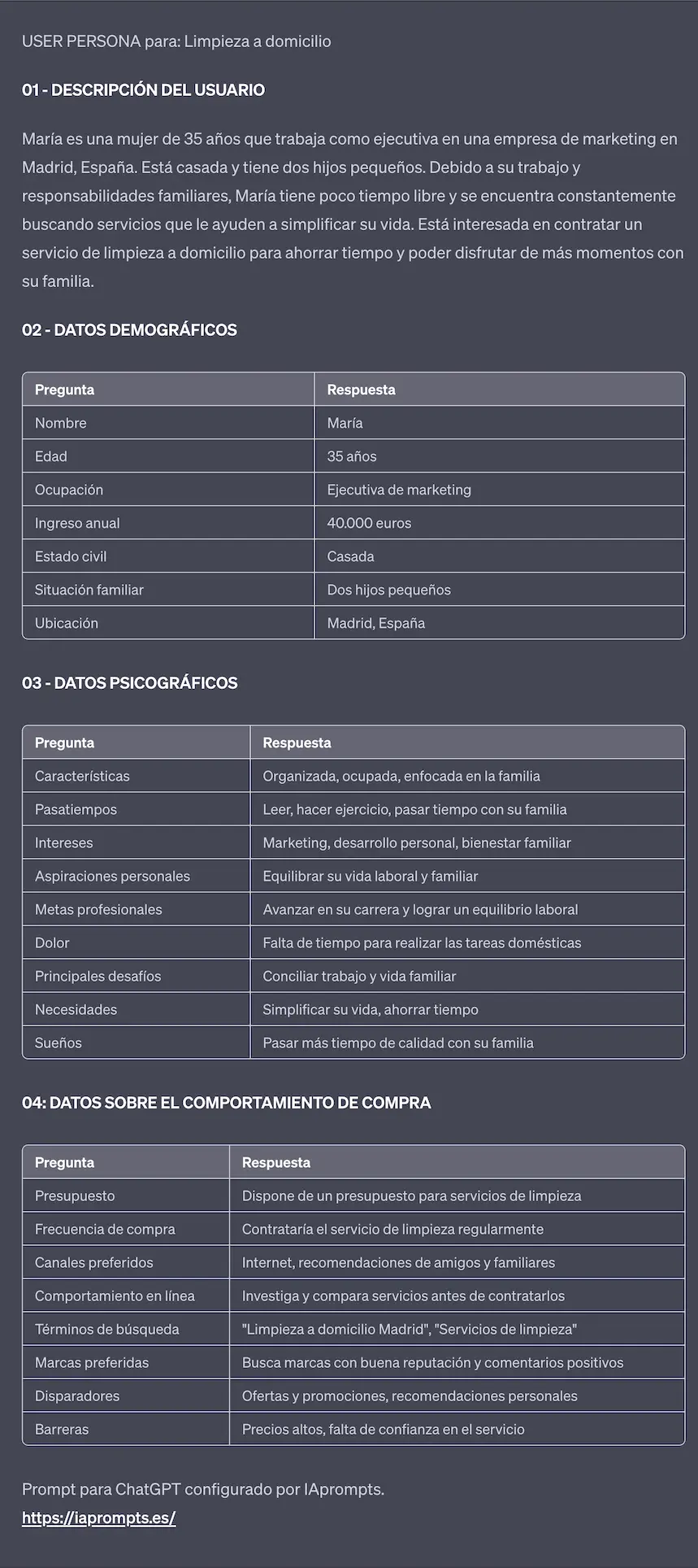 ChatGPT Prompt – User persona para tu negocio – iapromptswebp