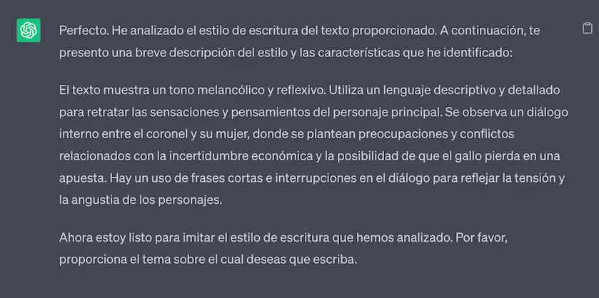 ChatGPT Prompt imitar un estilo de escritura